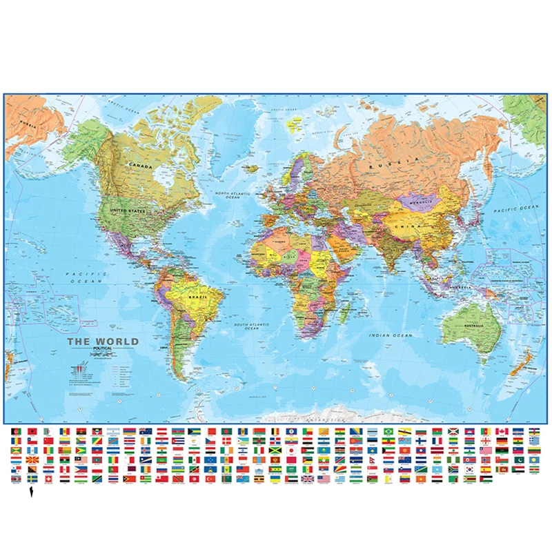 Vintage mapa świata szczegółowy plakat malarstwo dekoracje ścienne prezenty podróżne druk na płótnie dla domowego biura w klasie 91x61cm/74x46cm
