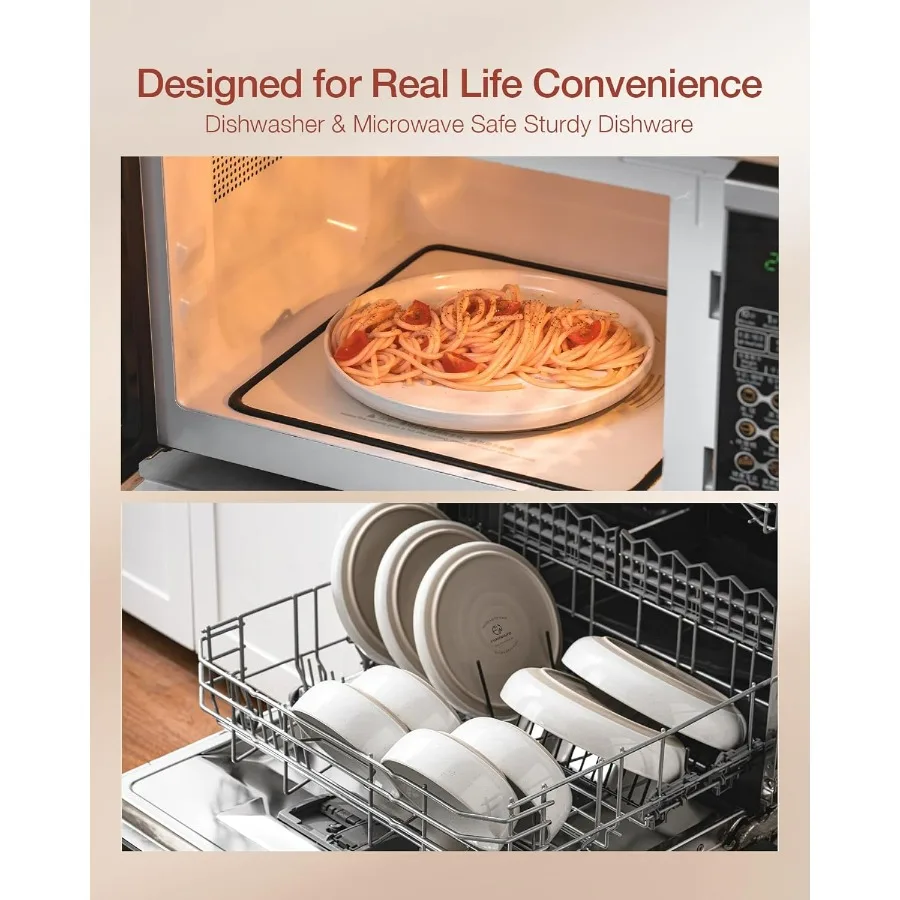 أطقم أواني طعام من الخزف الحجري مع خدمة أوعية المعكرونة لـ 4 16 قطعة من الأطباق والأوعية المقاومة للخدش والميكروويف والأطباق #6