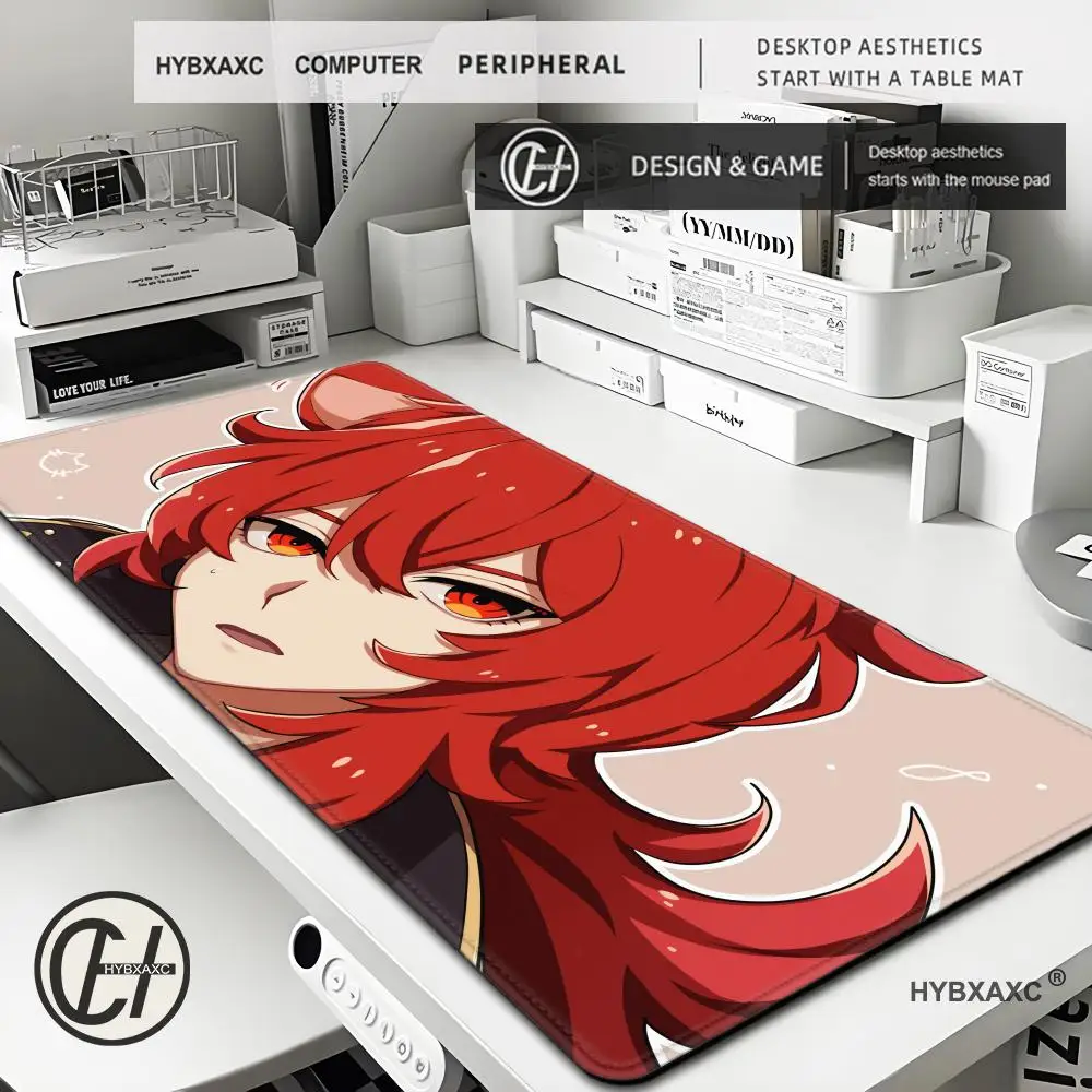 

Игровой коврик для мыши XXL 900x400 мм Genshin Impact Diluc, домашний популярный HD коврик для мыши, коврик для клавиатуры, нескользящий офисный ковер, настольный коврик