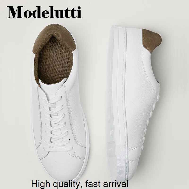 

New Spring 2023 Summer Genuine Leather Lacing Color Matching Sneakers Solid Simple White Basic Shoes Man Casual Male