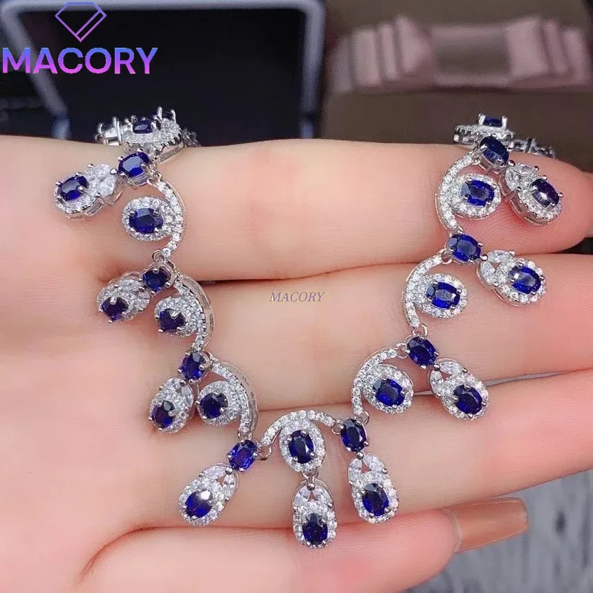 

Genuine Natural Sri Lankan Sapphire Gemstone Luxury Necklace with Certificate 925 Sterling Silver Women's Fine Jewelry