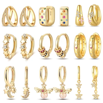 Orecchini classici in argento 925 stelle lune perle api orecchini a cerchio dorati per le donne fidanzamento compleanno regalo di gioielleria raffinata Proluxe