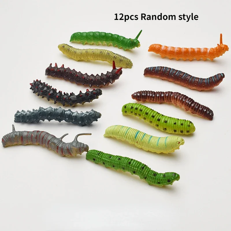 

12pcs/set Simulation Caterpillar Green Worm Crawl Insect Animal Prank Tricky Persecute Others Toys Skeleton Unusual Gadgets