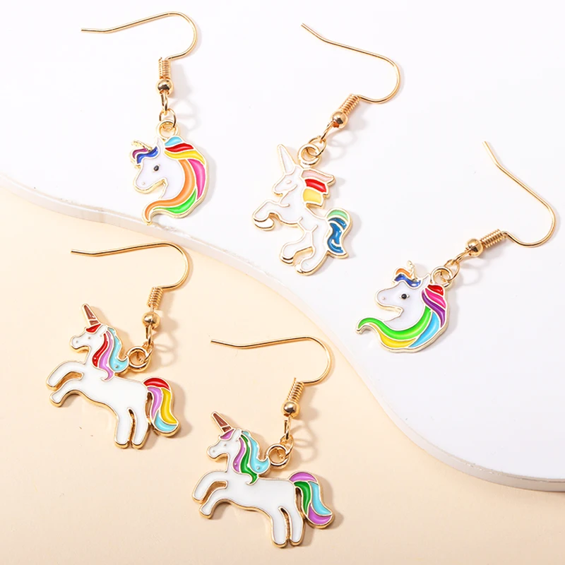 

2023 New In Cute Enamel Colorful Unicorn Drop Earrings For Women Girls Delicate Cartoon Pendants Dangle Earrings Party Jewelry