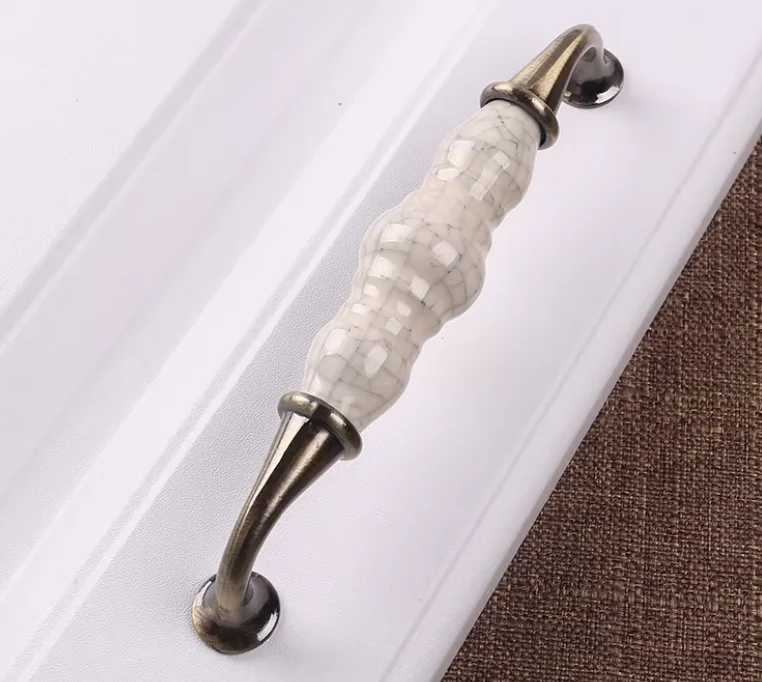 Ceramic Knobs Pulls Dresser Drawer Knob Pull Handles Cabinet Door Handle Pull Antique Bronze White Crack Porcelain