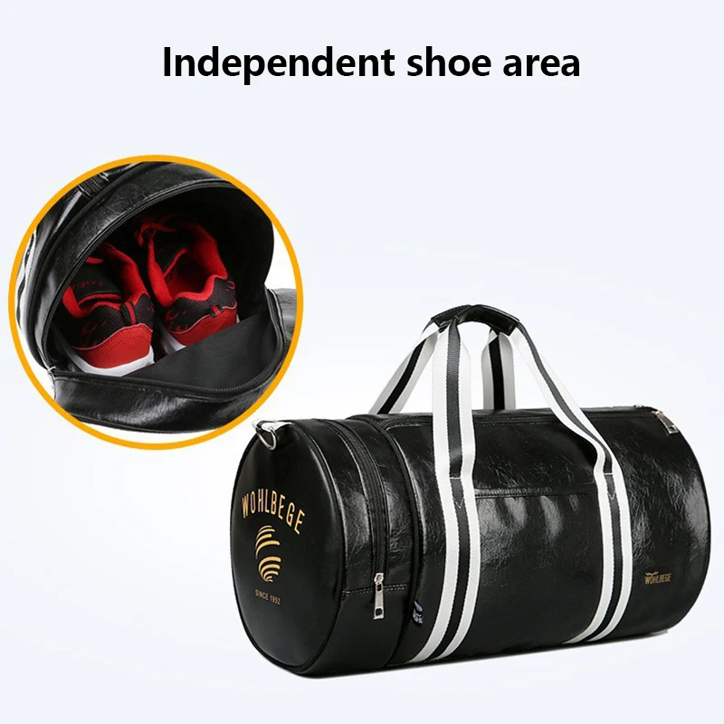 PU Leather Gym Bag Travel Totes Duffle Men Sports Fitness Business Luggage Handbag Shoes Shoulder Weekend Outdoor Casual Bag