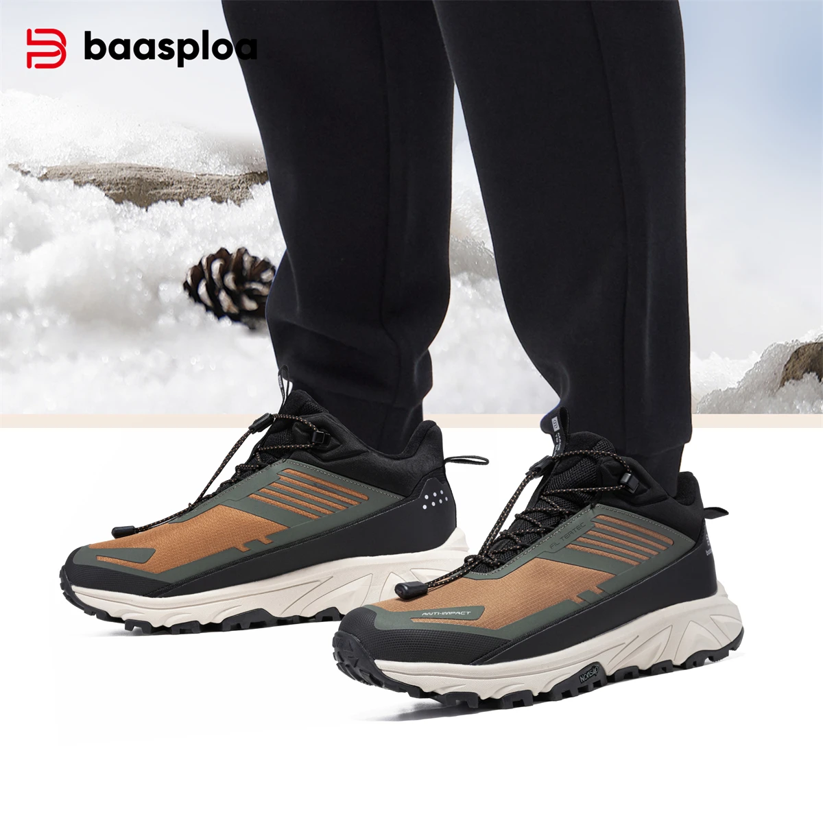 Baasploa New Hiking Shoes Men Casual Lightweight Plush Warm Walking Shoes Male Outdoor Waterproof Resistant Non Slip Sneakers﻿