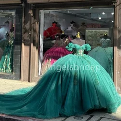 Angelsbridep Charming Emerald Green Vestido De 15 Años Ball Gown Quinceanera Dress Ruffle Tiered Girls Evening Party Dresses