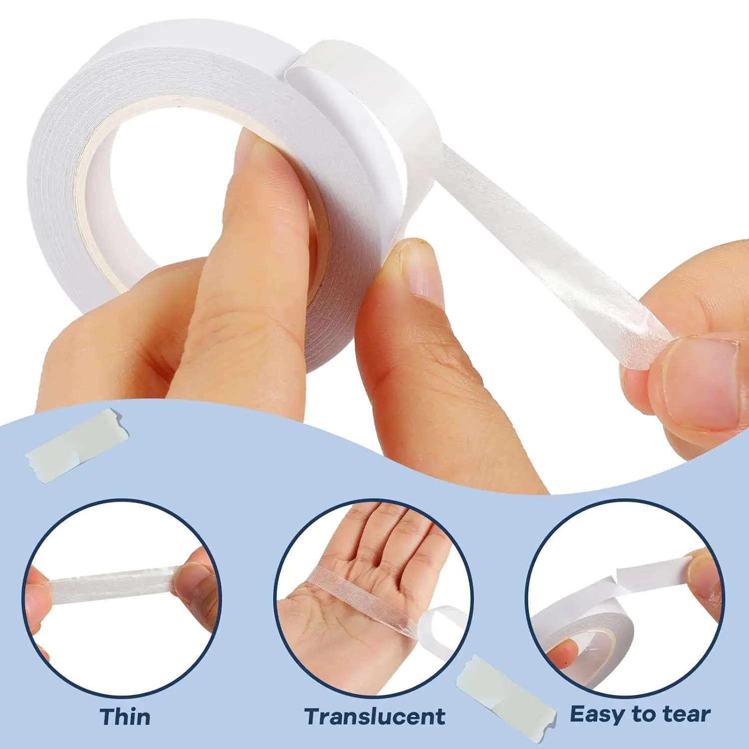 شريط مزدوج الجوانب لاصق قوي للغاية رفيع للغاية وقابل للتمزيق للمكتب والحرف اليدوية وقوة لاصقة عالية وأحجام مختلفة 5 مم - 40 مم #2