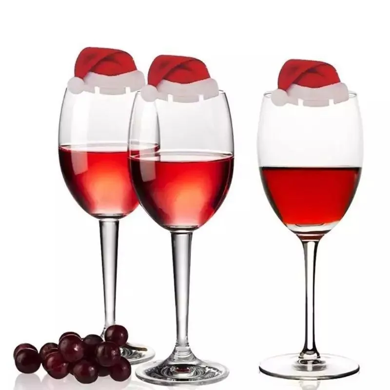 20/10pcs Christmas Glass Cup Card Santa Claus Hat Wine Glass Decor Ornaments Christmas Decorations Navidad Noel New Year 2024