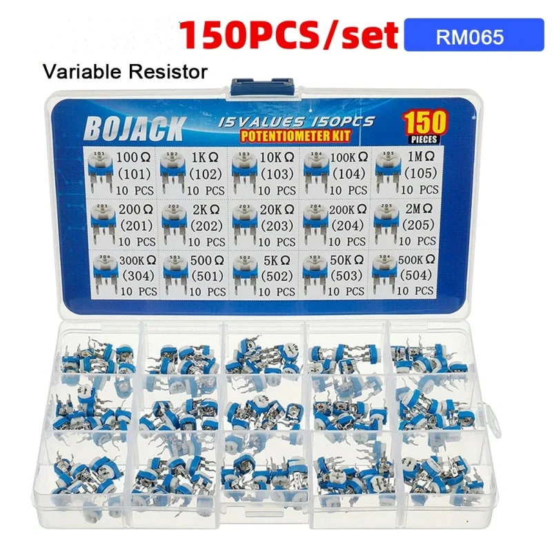 

150PCS 6mm RM065 blue and white adjustable resistor box new 15 specifications 10 pcs each 100R-500K