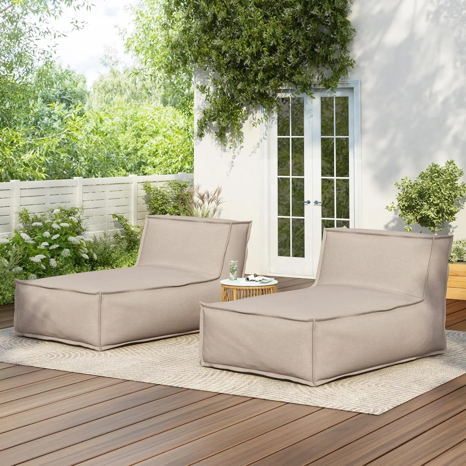 Weather-Resistant Outdoor Bean Bag Chair Set 2, Waterproof Fade-Resistant Foam Seat for Patio Garden Poolside, Customized