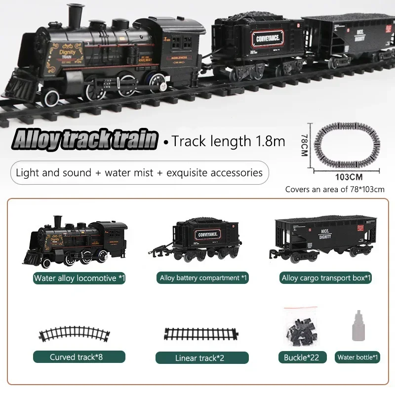 Batterij Aangedreven Spoorweg Klassieke Goederentrein Waterstoomlocomotief Speelset Met Rooksimulatie Model Elektrisch Treinspeelgoed