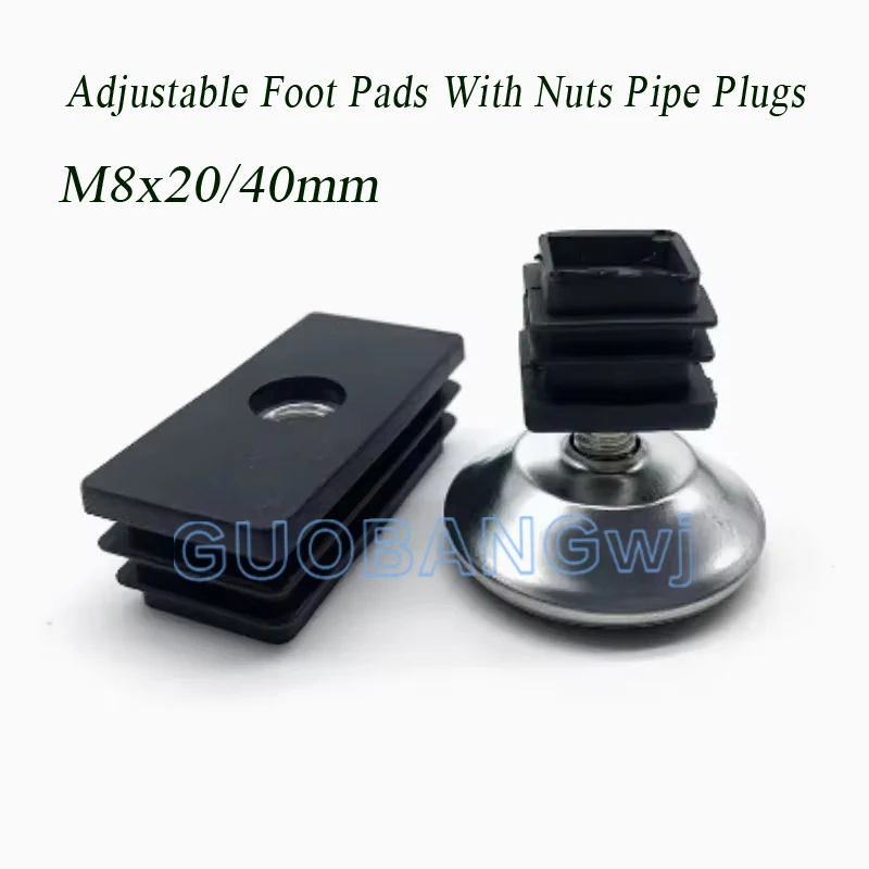 

Регулируемые подушечки для ног M8*20/40 мм с гайками, заглушки для труб, черные квадратные мебельные полки, регулируемые по высоте чашки для ног 1 ~ 15 шт.