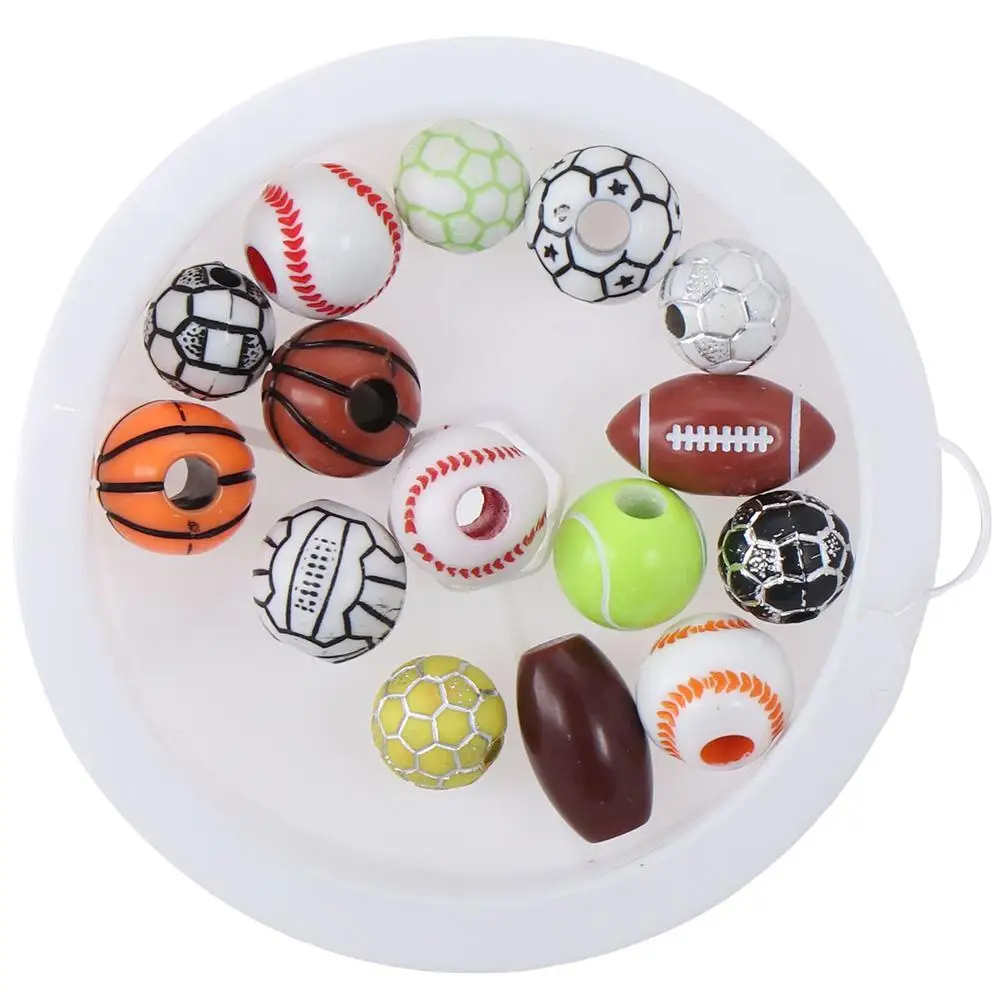 

200 PCS Acrylic Sports Beads Football Baseball Sports Ball Beads Round 1 Roll Elastic Rope Pony Beads Shapes Bracelet