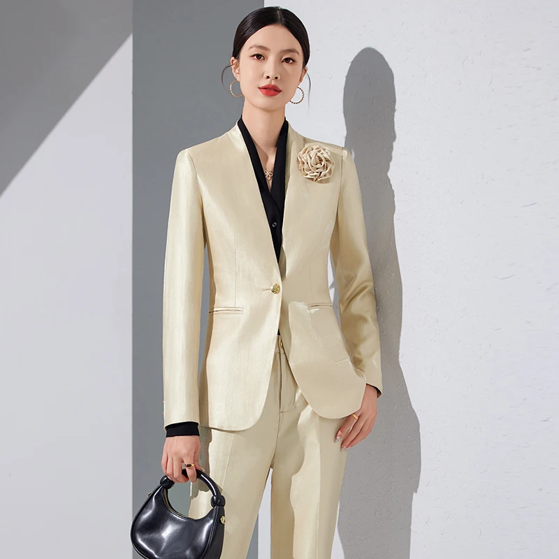 ZJYT Autumn Elegant Luxury Blazer Suit Pant Sets for Women 2 Pieces Business Formal Office Work Wear Plus Size Jacket Trousers