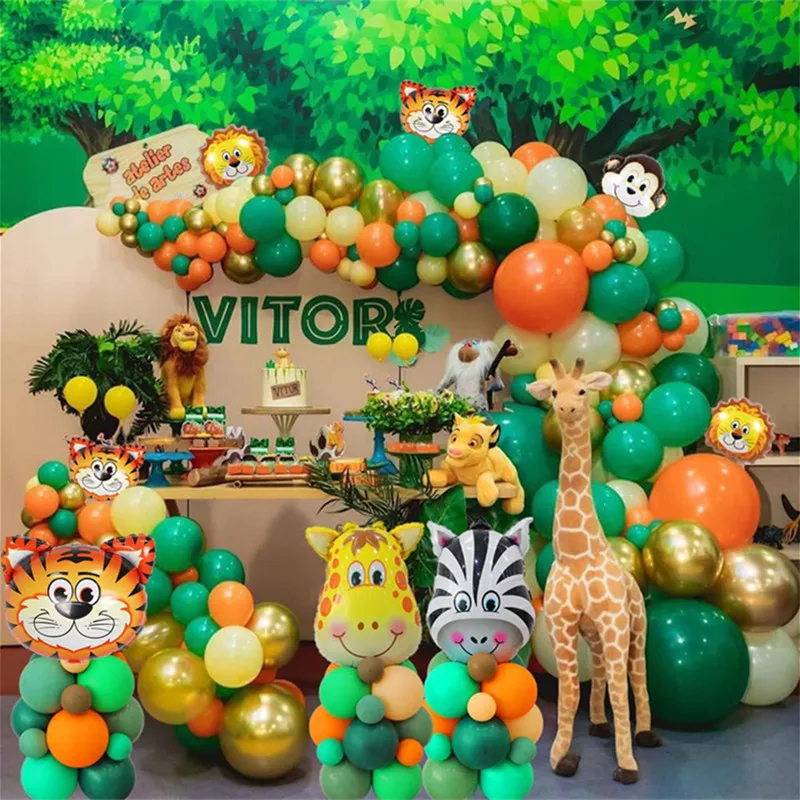 

10 Sets Forest Themed Party Balloons Decoration Birthday Party Balloon Arch Garland Set with Animal Foil Balloons