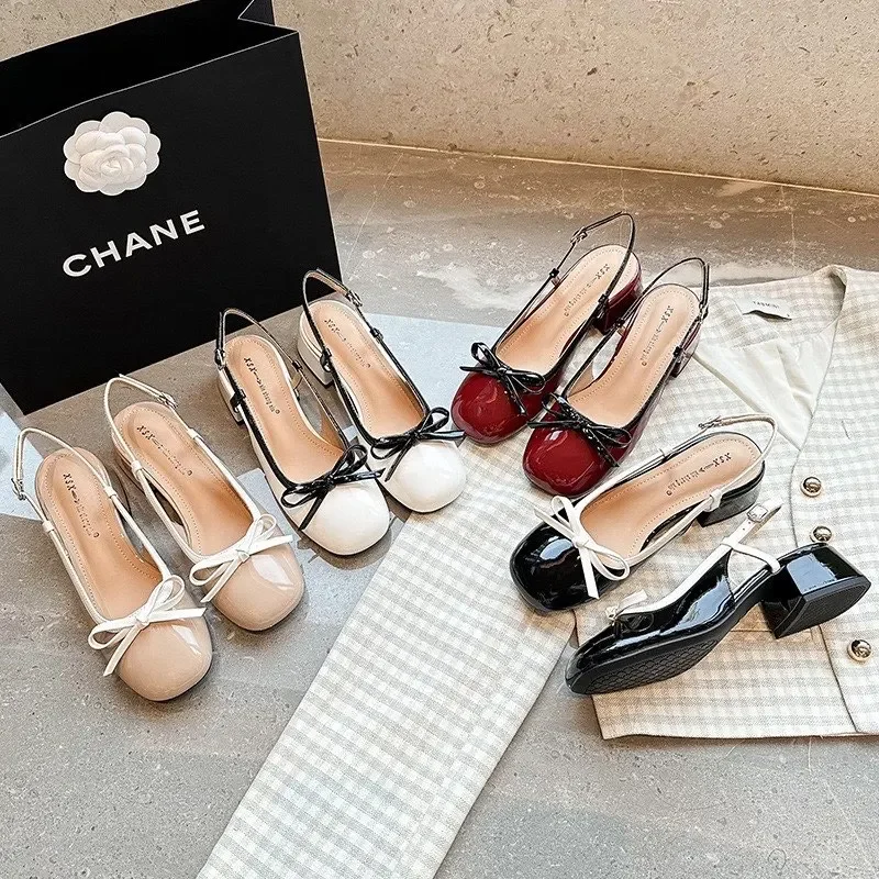 Slingbacks Mary Janes Shoes Female 2024 Women's High Heels Summer Office Pumps Women Butterfly-knot Closed Toe Sandals Women