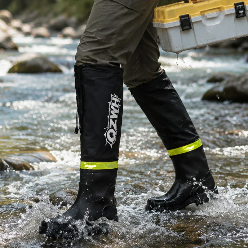 Fashionable Men's Rain Boots Large Size Long Rain Boots Extra Long Outdoor Fishing Shoes Waterproof Non-slip Lightweight Shoes
