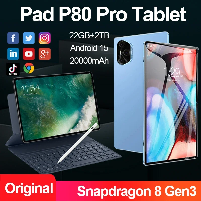 

Pad P80 Pro Android-планшет 11-дюймовый HD-экран 4K Android 15 Snapdragon 8Gen3 Мини-компьютер 5G Сеть WiFi GPS Вкладка глобального языка
