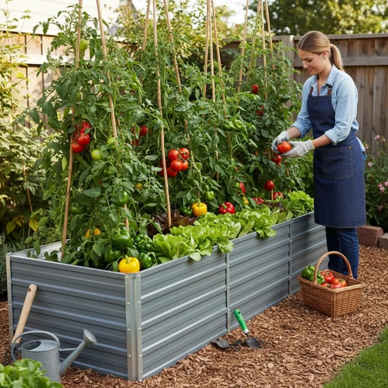 Lettino da giardino rialzato 240x80x45 cm in acciaio zincato grigio con fondo aperto