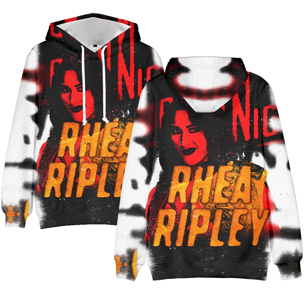 بلوفرات Rhea Ripley Merch بغطاء للرأس للنساء والرجال موضة غير رسمية على طراز الهيب هوب بلوزات جديدة بأكمام طويلة