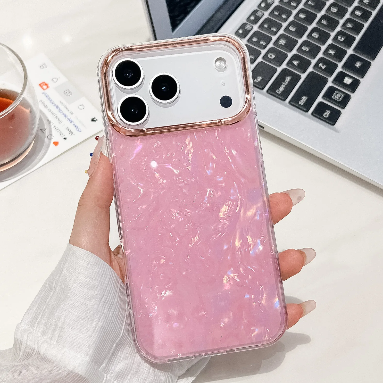 เคสลายเปลือกหอยหรูหราแบบมีประกาย สำหรับ iPhone 17 Air 16 15 14 Plus 13 12 11 Pro Max เคลือบเงา TPU ประดับคริสตัล