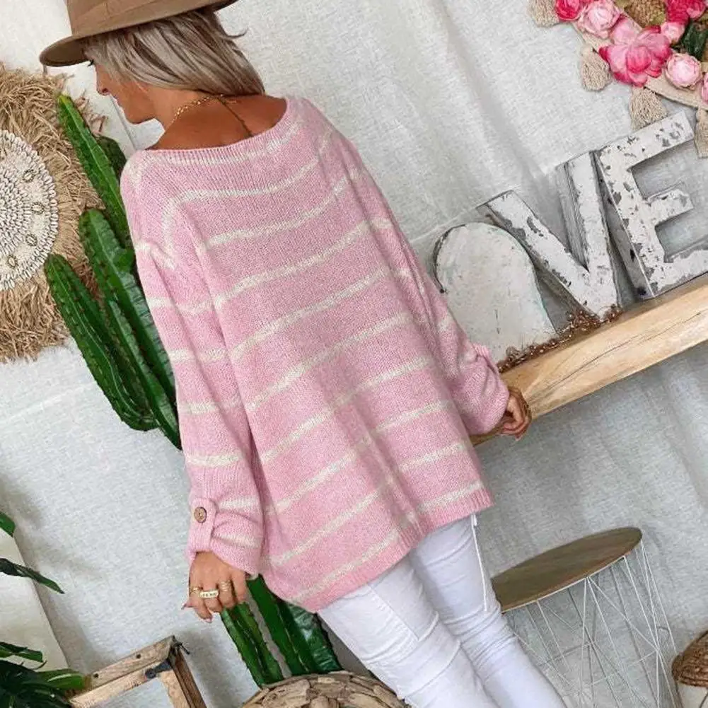 Autumn Women Sweater O-Neck Long Sleeve Striped Pocket Loose Pullover Knitting Jumper кофта женская