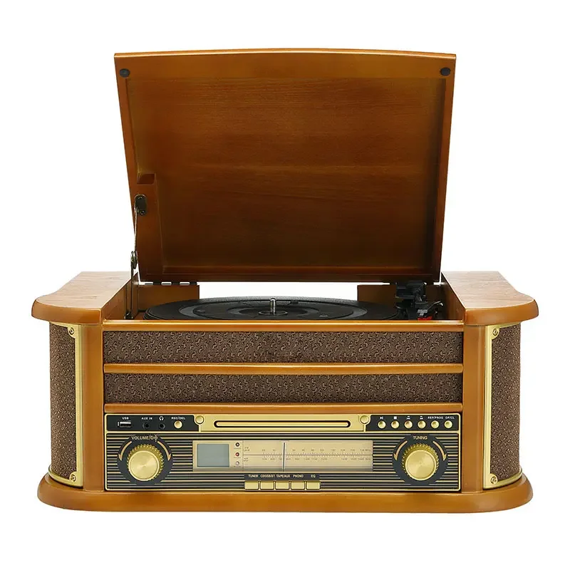 Latest 2024 model Nostalgic Bluetooth Vinyl Record Player With Speaker USB SD CD Cassette Turntables System