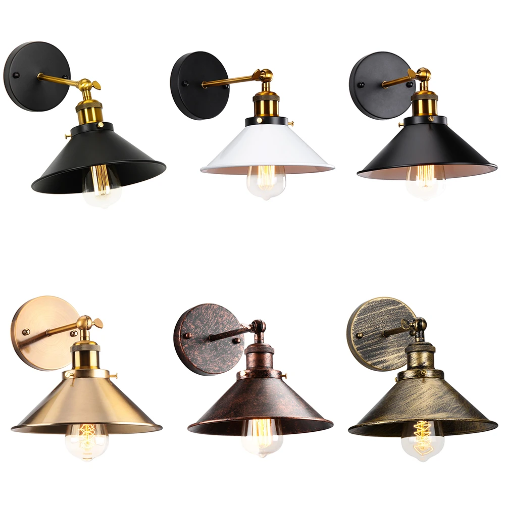 Rotable Angle Vintage Wall Lamp Rust Retro Industrial Ceiling Light Sconce E27 for Indoor Bedroom Bathroom Balcony Bar Aisle