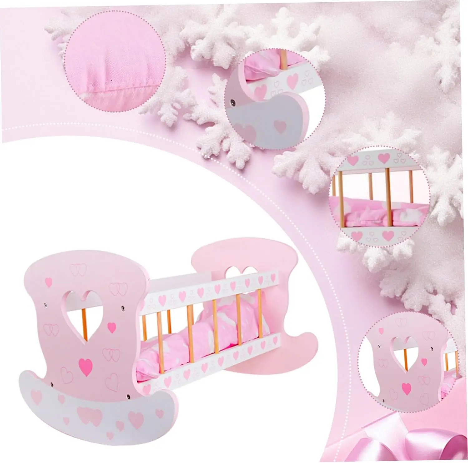 Baby Doll Crib for 18 Inch Dolls, Wooden Baby Doll Bed with Pad, Blanket and Pillow, Cute Rocking Baby Crib Toy