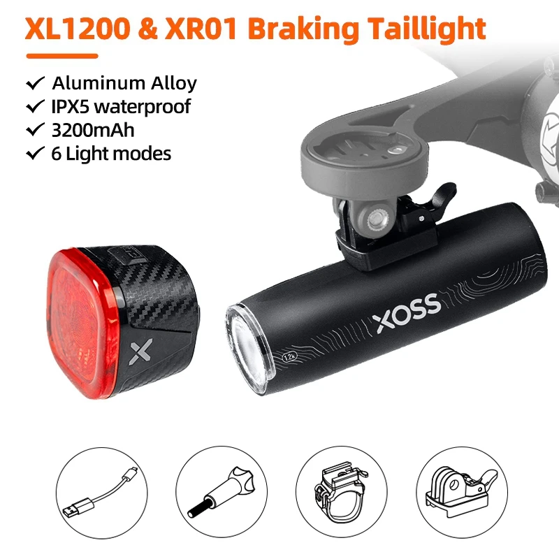 AliExpress XOSS 1200 Lm Bike Light XL1200 Headlight Waterproof Type-C Rechargeable Front Lamp Bicycle Light Aluminum Ultralight Flashlight