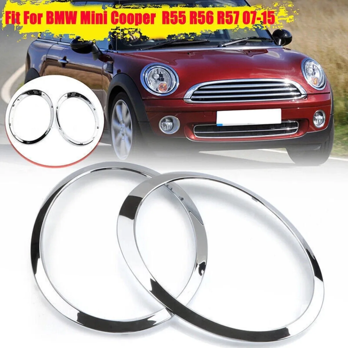 2Pcs ABS Headlight Trim Ring Bezel Cover Chrome Sliver 51137149905 51137149906 For Mini Cooper R55 R56 R57 2007-2015