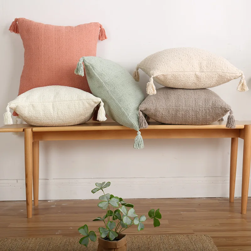30x50/45x45cm Simple Knitted Tassel Throw Pillowcase Cojines Home Pure Color Fabric Sofa Cushion Cover Headboard Pillow Covers