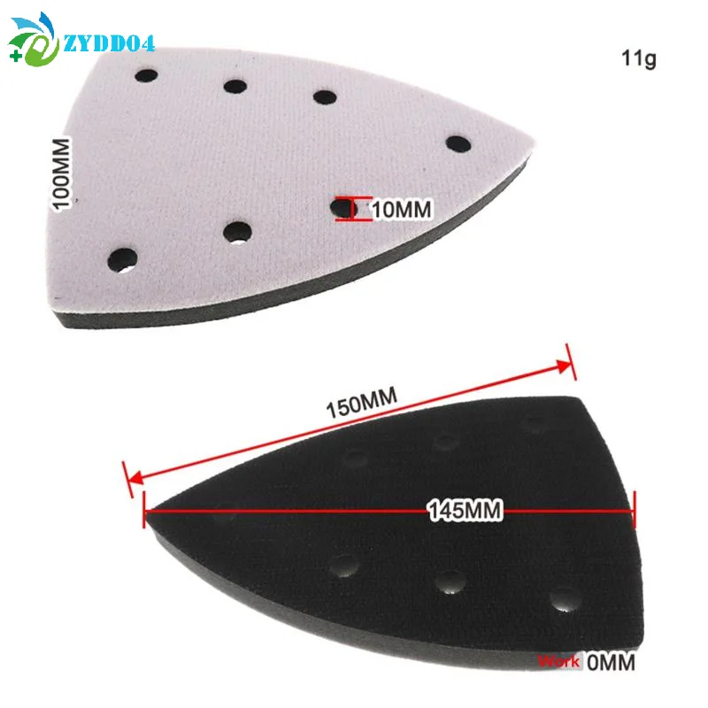 

● 1 шт., 145 мм, треугольные шлифовальные подушечки, шлифовальная подушечка, резервная пластина, пенопластовая шлифовальная подушечка, 7 отверстий, наждачная бумага, подложка для шлифовальной машины, абразивный инструмент