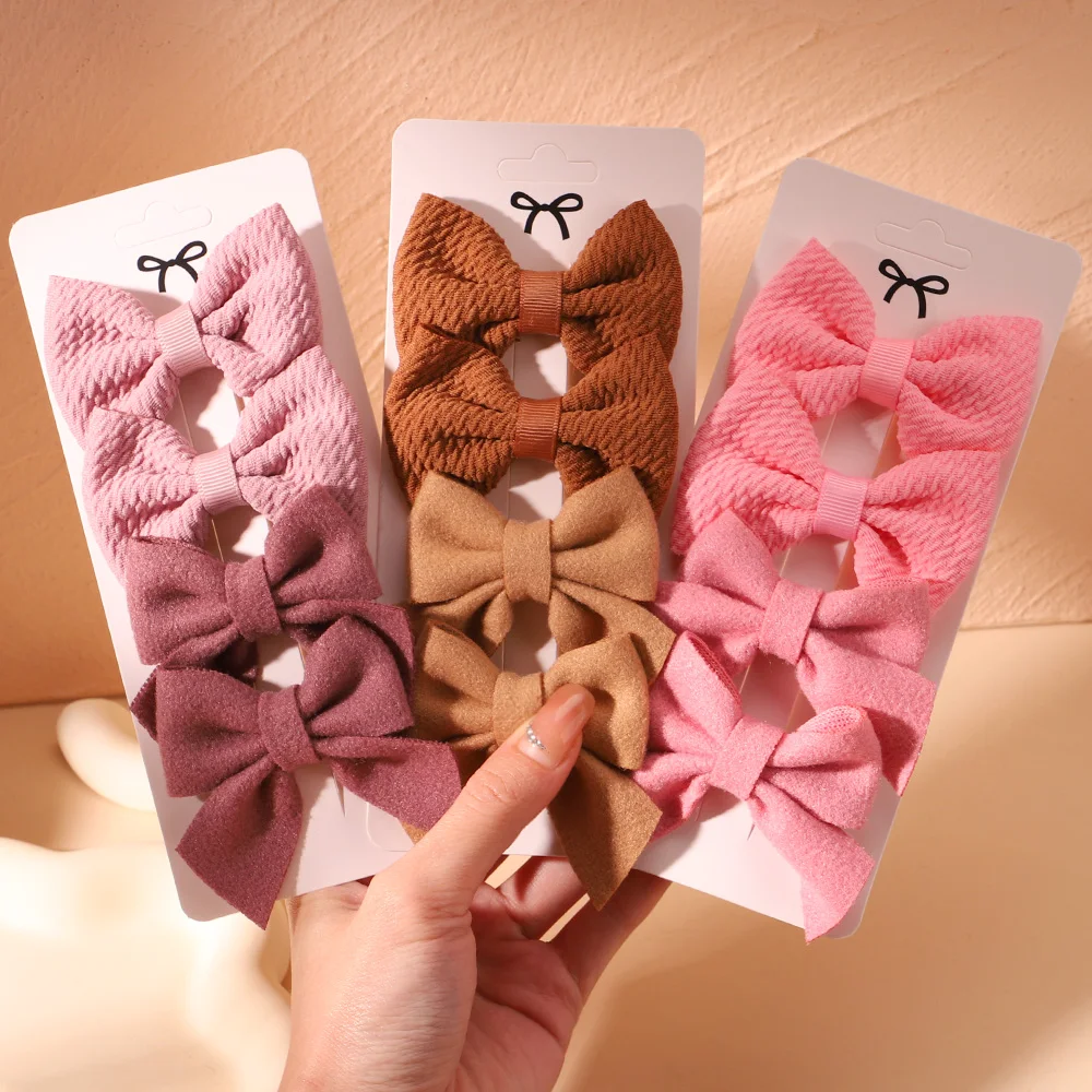 4Pcs/Set New Cute Nylon Solid Bowknot Hair Clips for Baby Girls Handmade Bows Hairpin Barrettes Headwear Kids Hair Accessories