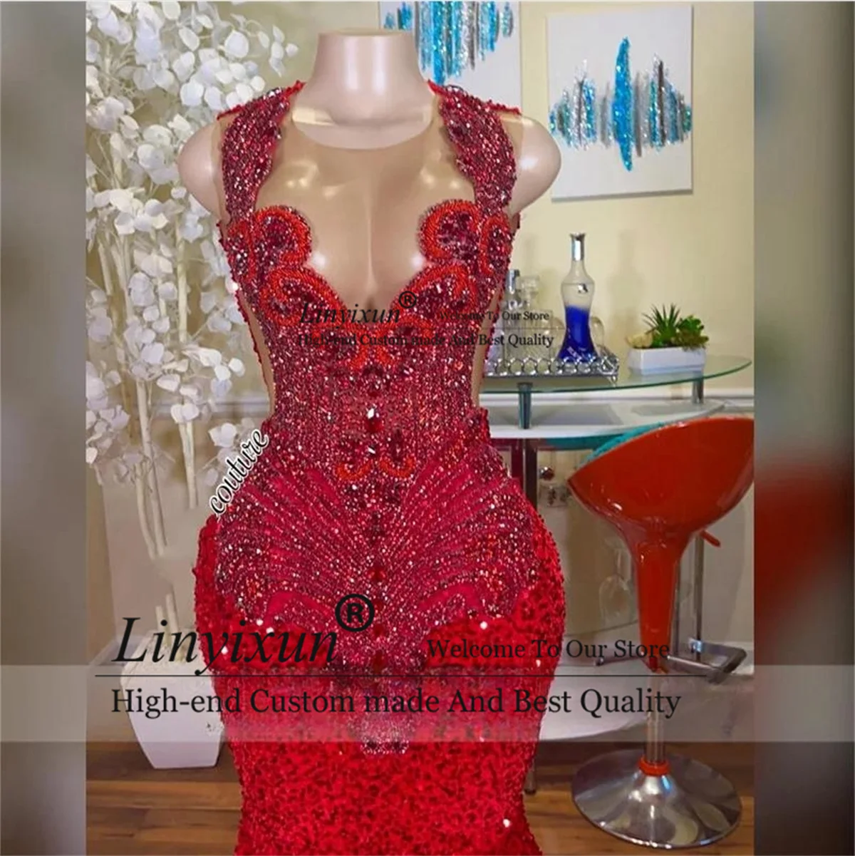 Customized Diamonds Mermaid Long Prom Dresses Luxury Sparkly Rhinestones Crystals Sequin Black Girls Party Formal Evening Gowns