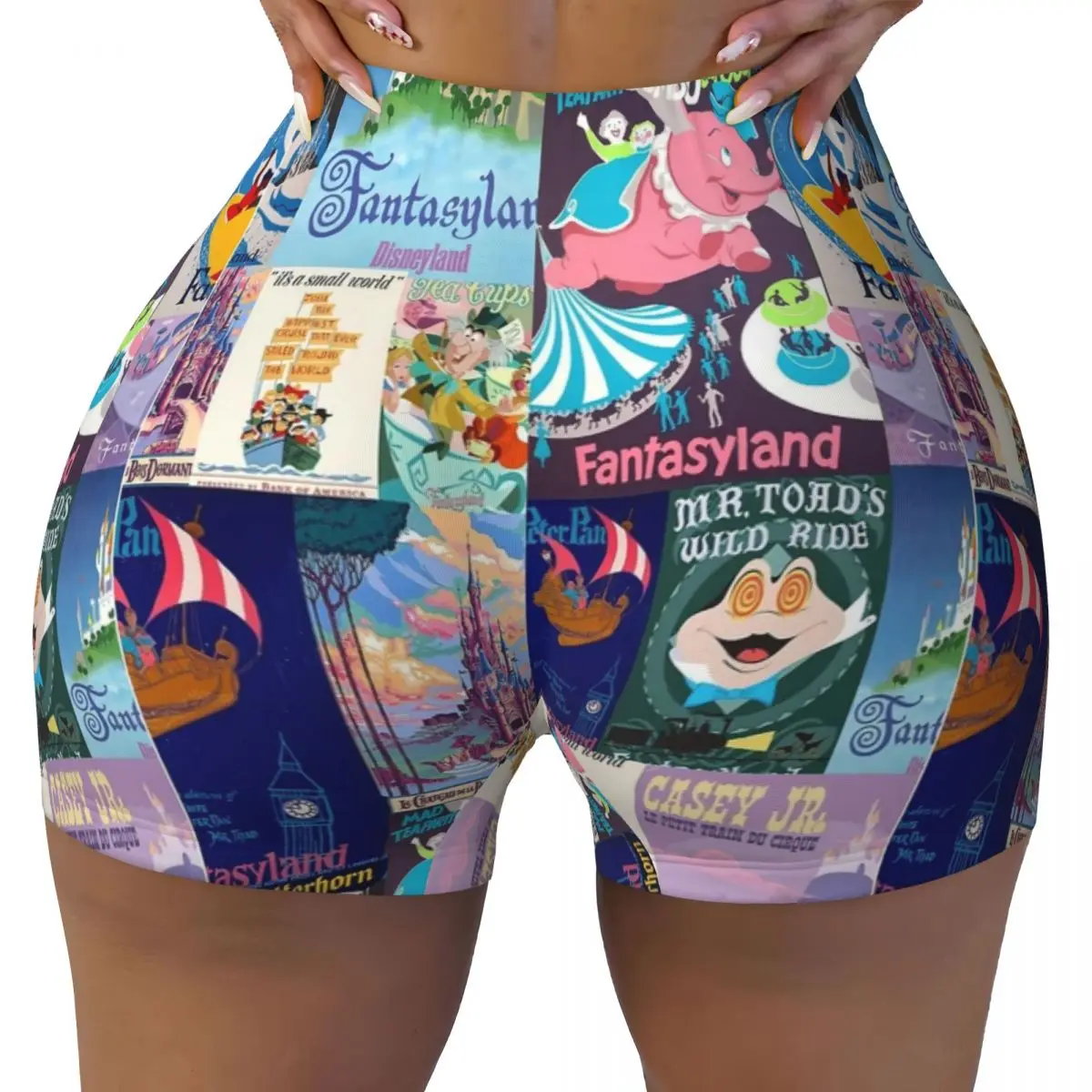 

Woman Yoga Shorts Fantasyland Theme Park Vintage Ride Attraction Posters High Waist Shorts Fantasyland Fitness Gym Pants
