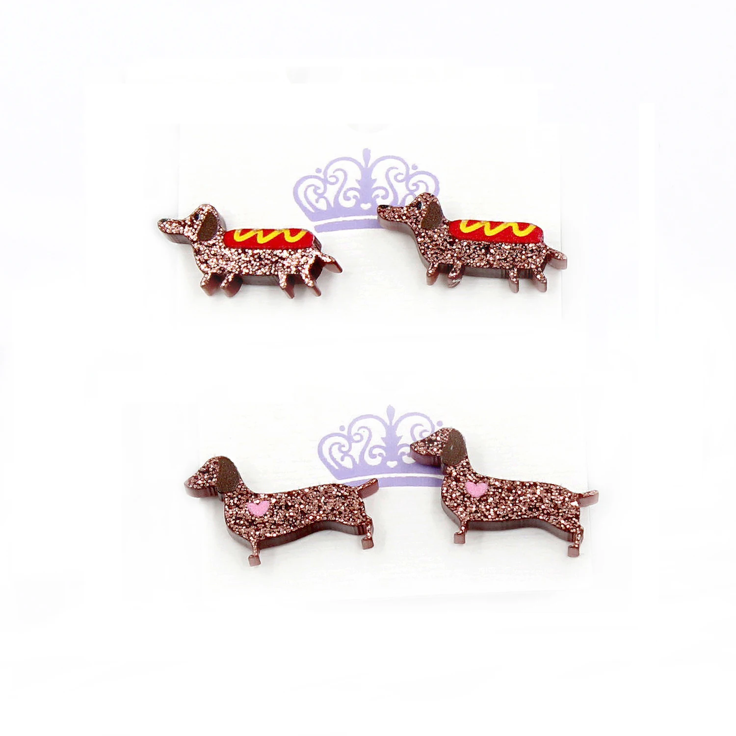 hot dog Stud Earrings Cute Dachshund Dog Animal Earrings Glitter Acrylic Earrings