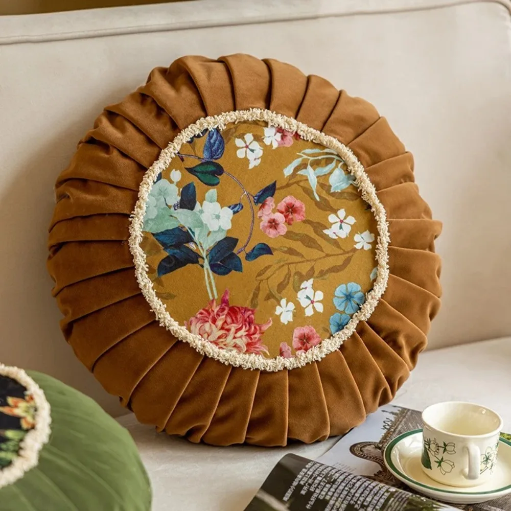 

Exquisite Retro Printed Cushion Decorative French style Round Throw Pillow Soft Bedside Cushion Bed Cushion