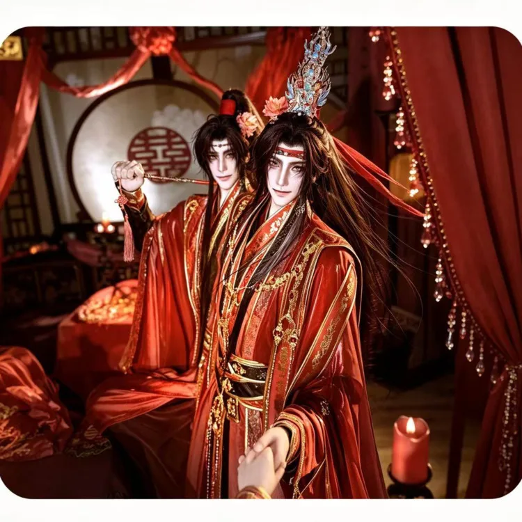 天官賜福-謝連華-慈娘のコスプレ衣装、赤いウェディングドレス、漢服フルセット、ハロウィーンコスチューム