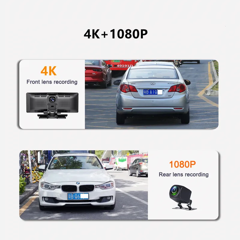 10.26 Inch Dash Cam Rearview Camera Wifi Carplay & Android Auto 4K DVR GPS Navigation Video Recorder Car Dvr Mirror Dual Len AUX