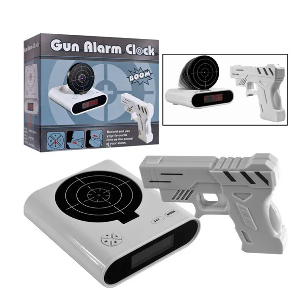 

Shooting Alarm Clock White Digital Lcd Screen Target Game Mode Wake Up Clock For Adults Novelty Alarm Support Custom