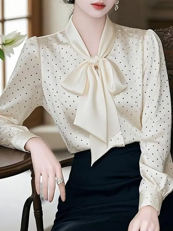 

Корейская шикарная роскошная атласная блузка с длинными рукавами и узлом, женская весенняя модная и привлекательная блузка