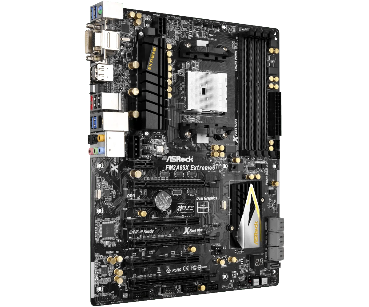 ASRock FM2A85X Extreme6 placa base Socket FM2 AMD A85X 4 × DDR3 64GB USB3.0 PCI-E 2,0 HDMI ATX compatible con cpu A8 AD660KW