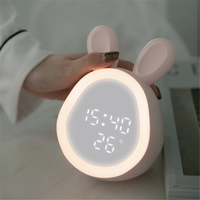 Cute Rabbit Alarm Clock USB Charging Mini Smart LED Clock with Night Light Bedroom Bedside Electronic Clock for Kids Table Clock