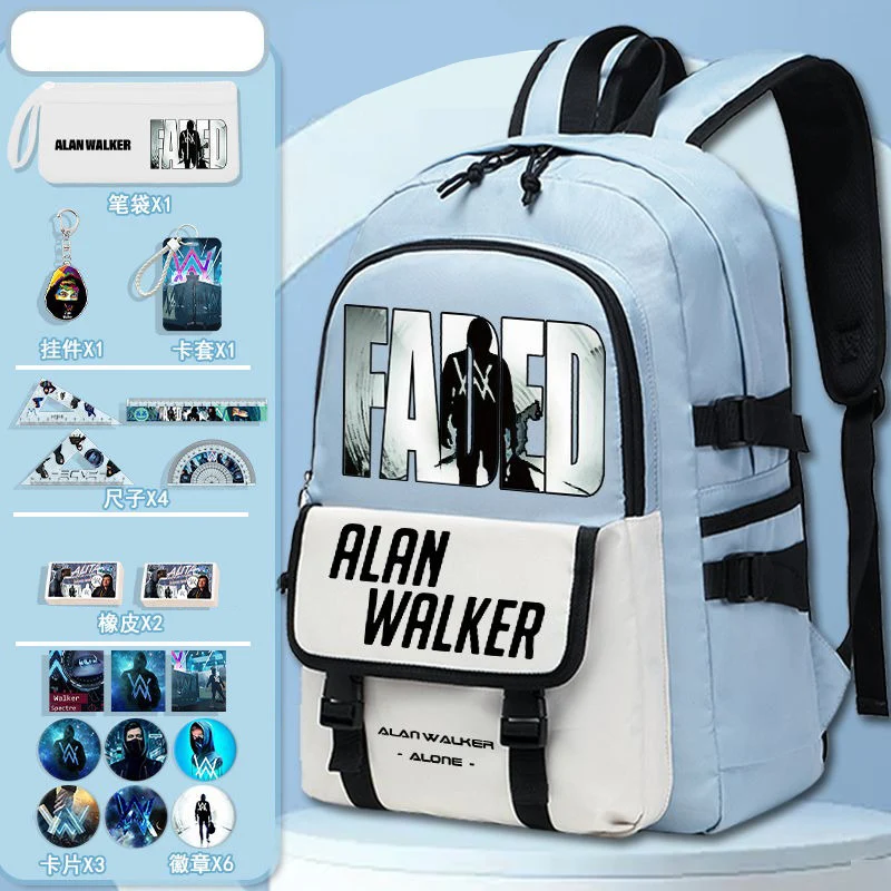 Malha respirável, preto branco azul, alan walker, alanwalker, estudantes crianças adolescentes sacos de escola, mochilas anime de grande capacidade meninas meninos