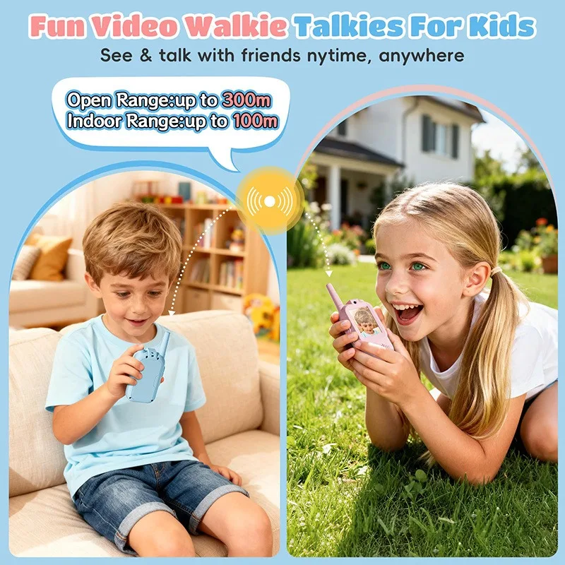 أجهزة اتصال لاسلكية بالفيديو للأطفال، عبوة من قطعتين من أجهزة الاتصال الداخلي عبر الفيديو القابلة لإعادة الشحن للأطفال، أجهزة اتصال لاسلكية داخلية وخارجية