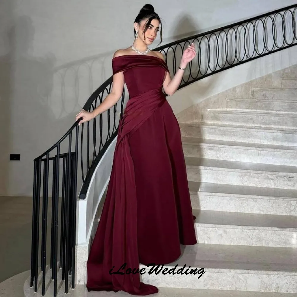 عنابي قبالة الكتف ألف خط فساتين لحضور الحفلات الموسيقية 2025 أشرطة فستان الحفلات للمرأة فساتين سهرة أنيقة حفل رسمي مخصص #2