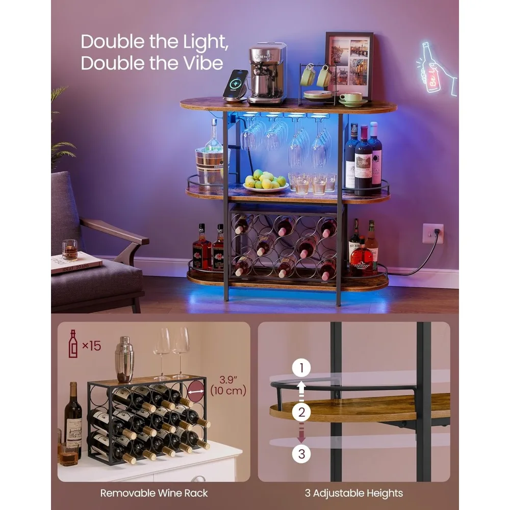 Armoires de bar pour la maison, café LED avec prises de courant, mini-bar domestique pour français ou, vin autoportant T1 avec porte-verre